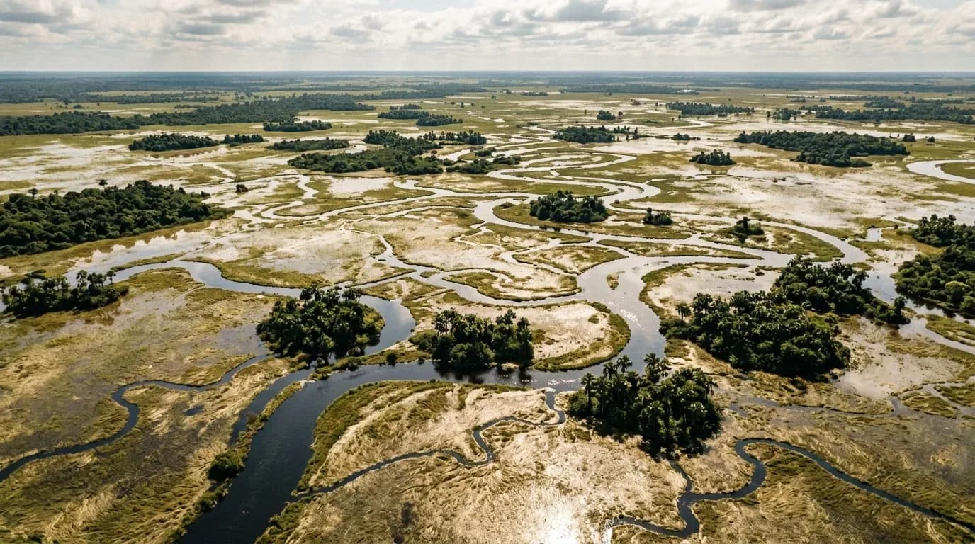 Pastizal inundado visto desde el aire