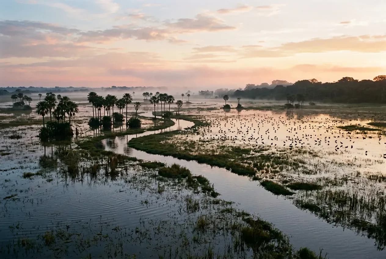 Planicie inundada al amanecer — Alto Paraguay y Pantanal